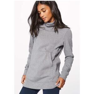Lululemon Press Pause Pullover Sweatshirt Pocket Terry Heathered Medium Grey‎ 8